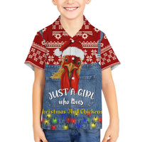 Just A Girl Who Loves Christmas And Chickens Christmas Family Matching Off The Shoulder Long Sleeve Dress and Hawaiian Shirt Funny Xmas Holiday Patterns - Wonder Print Shop