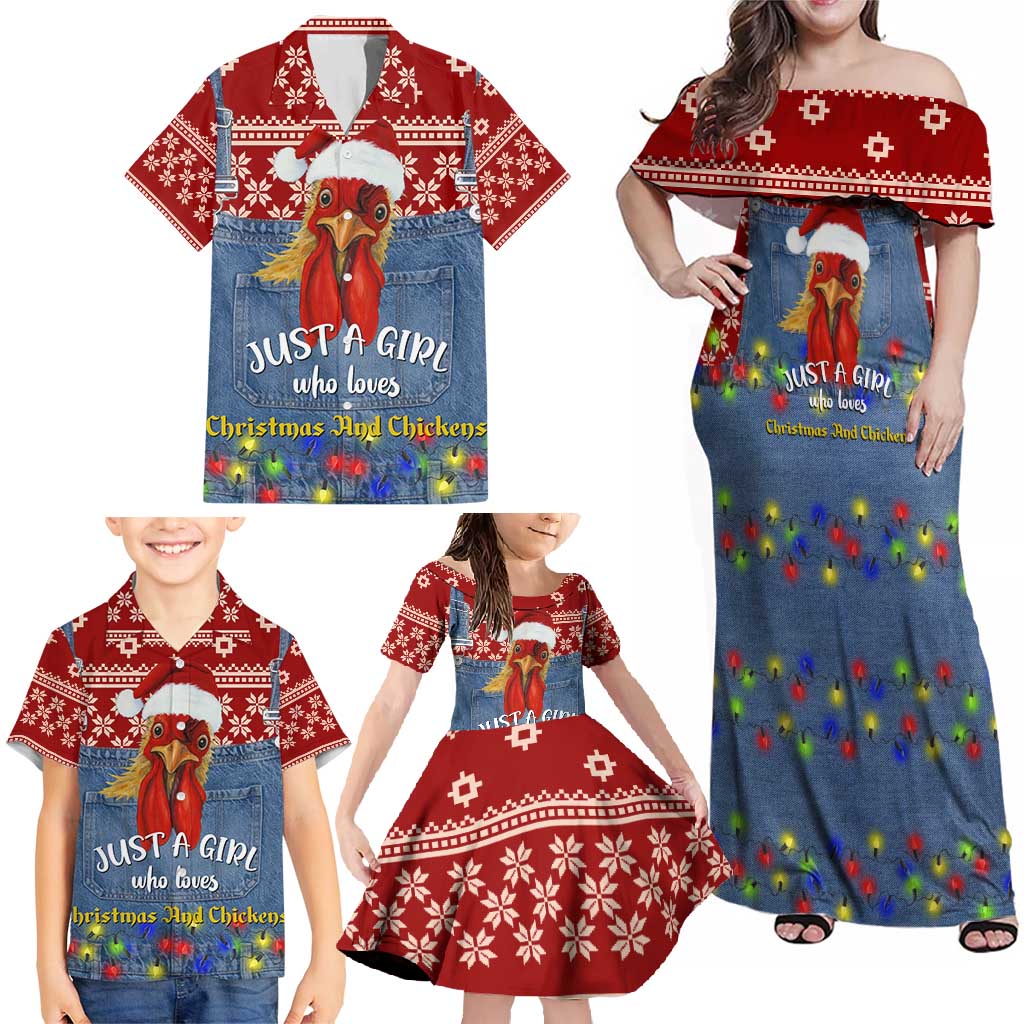 Just A Girl Who Loves Christmas And Chickens Christmas Family Matching Off Shoulder Maxi Dress and Hawaiian Shirt Funny Xmas Holiday Patterns - Wonder Print Shop