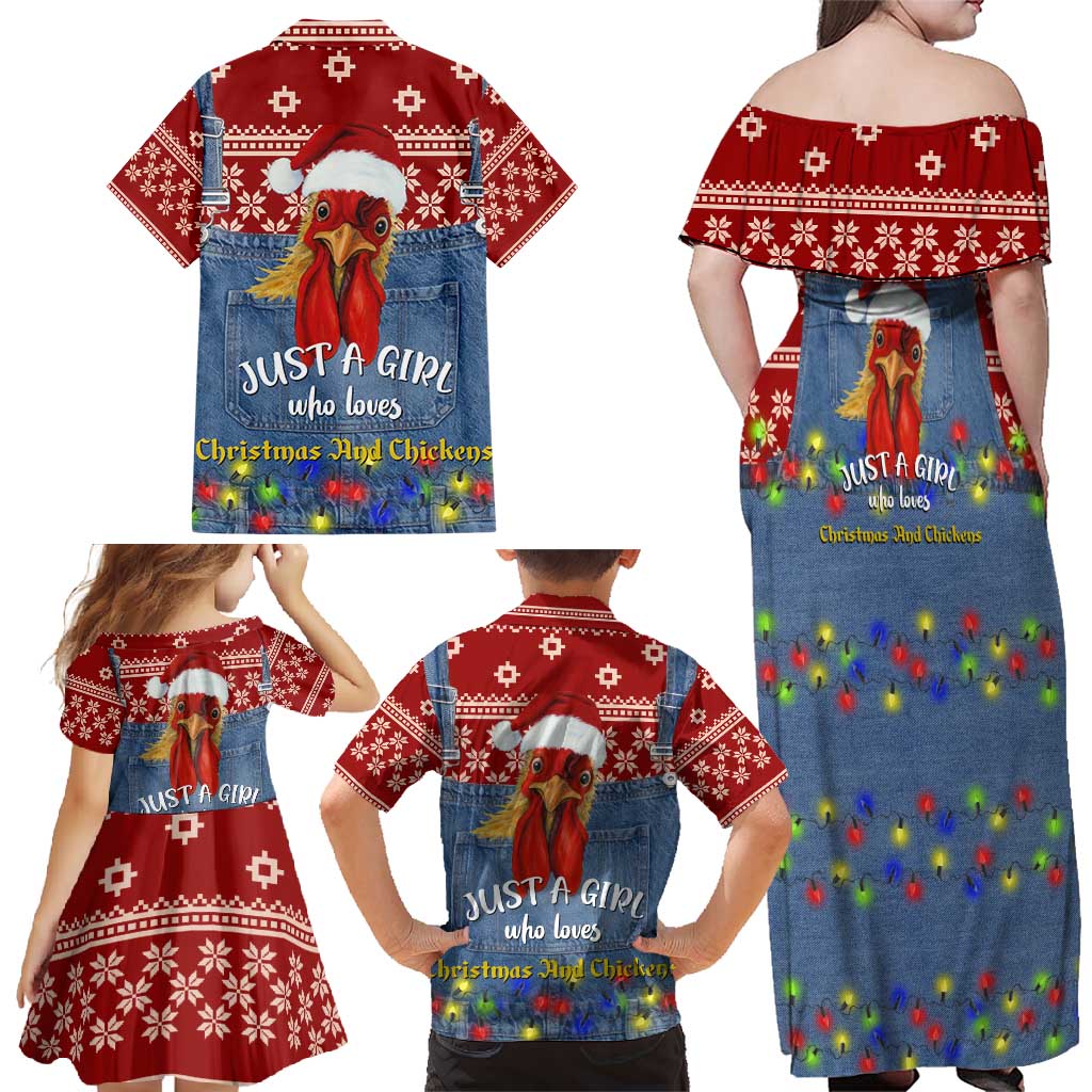 Just A Girl Who Loves Christmas And Chickens Christmas Family Matching Off Shoulder Maxi Dress and Hawaiian Shirt Funny Xmas Holiday Patterns - Wonder Print Shop