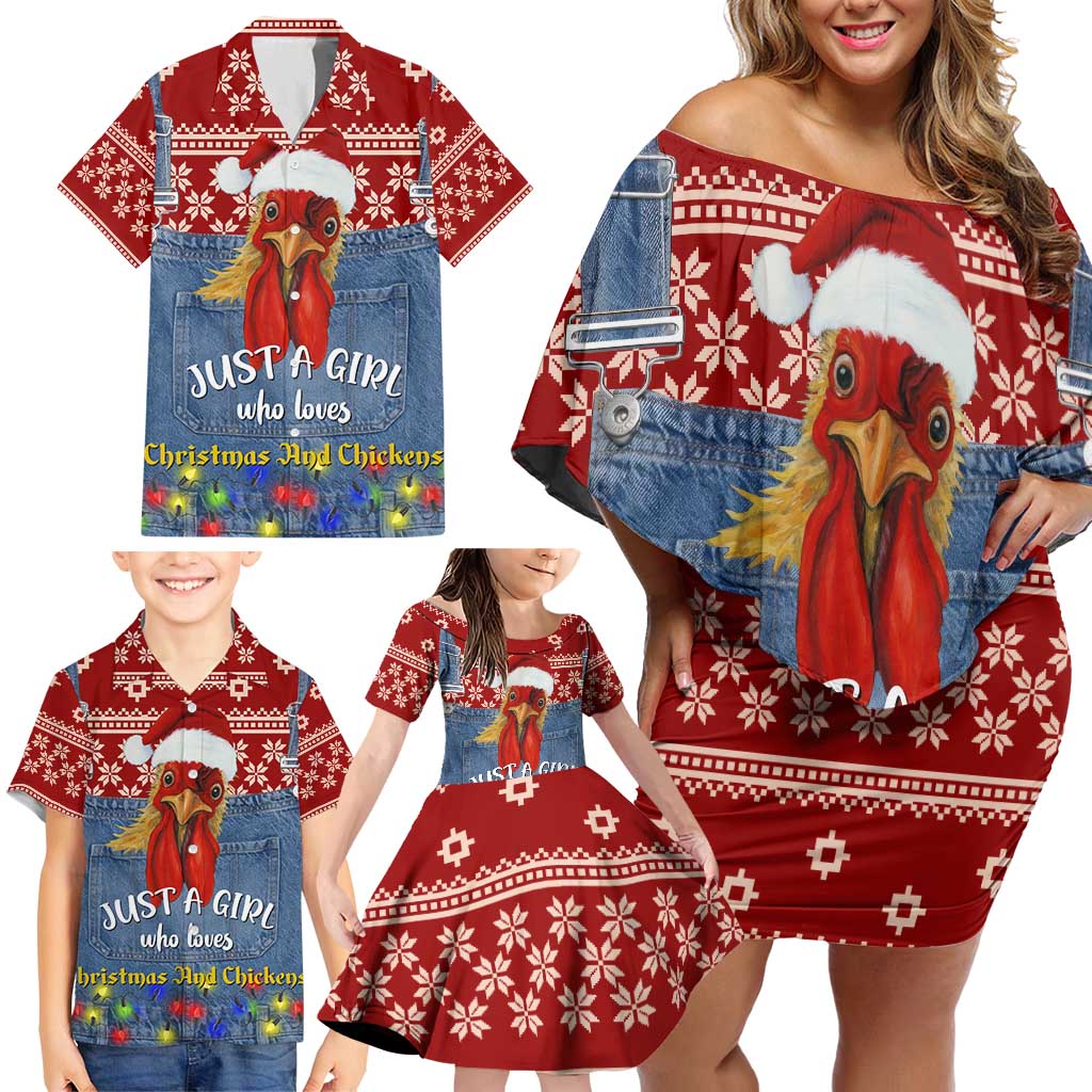 Just A Girl Who Loves Christmas And Chickens Christmas Family Matching Off Shoulder Short Dress and Hawaiian Shirt Funny Xmas Holiday Patterns - Wonder Print Shop