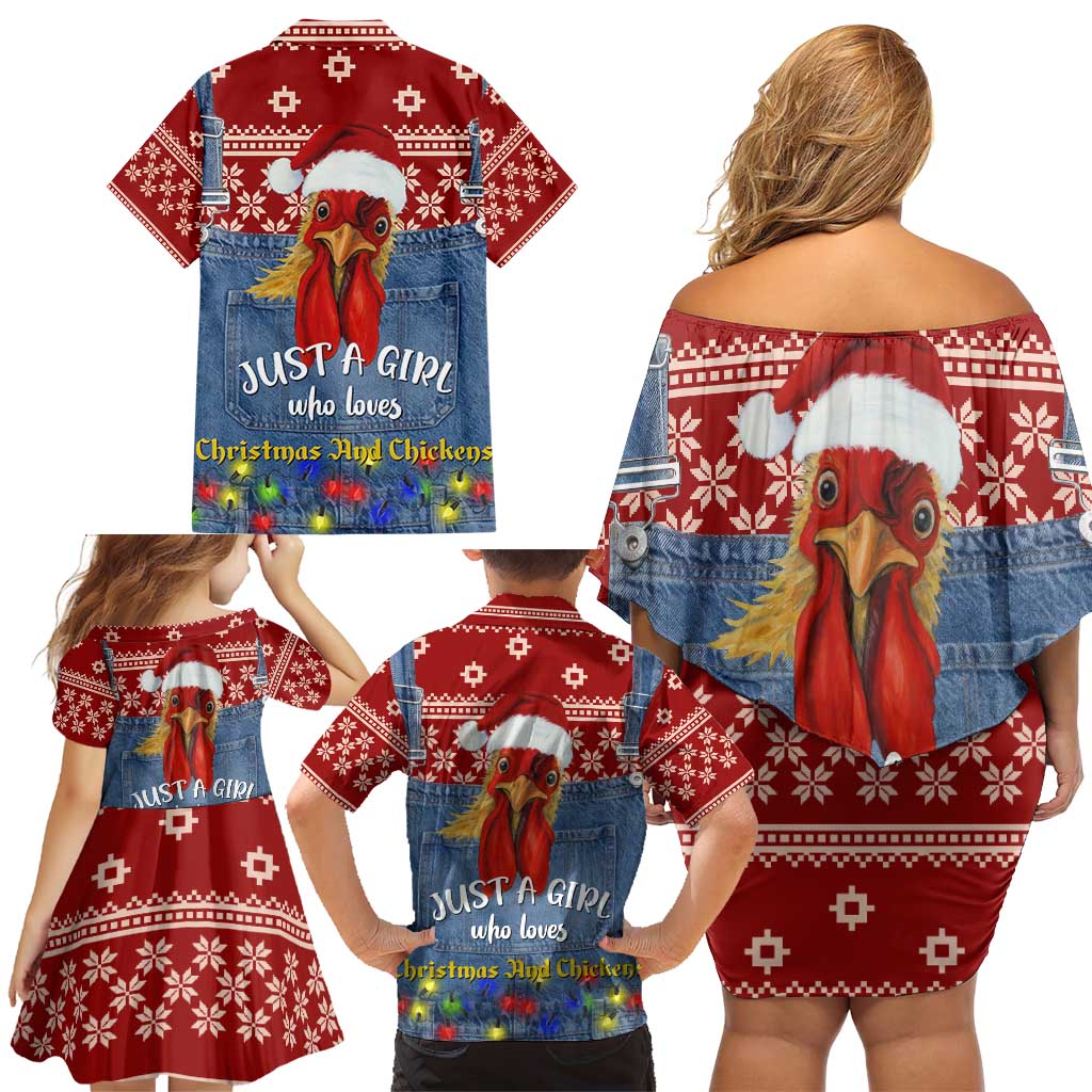 Just A Girl Who Loves Christmas And Chickens Christmas Family Matching Off Shoulder Short Dress and Hawaiian Shirt Funny Xmas Holiday Patterns - Wonder Print Shop