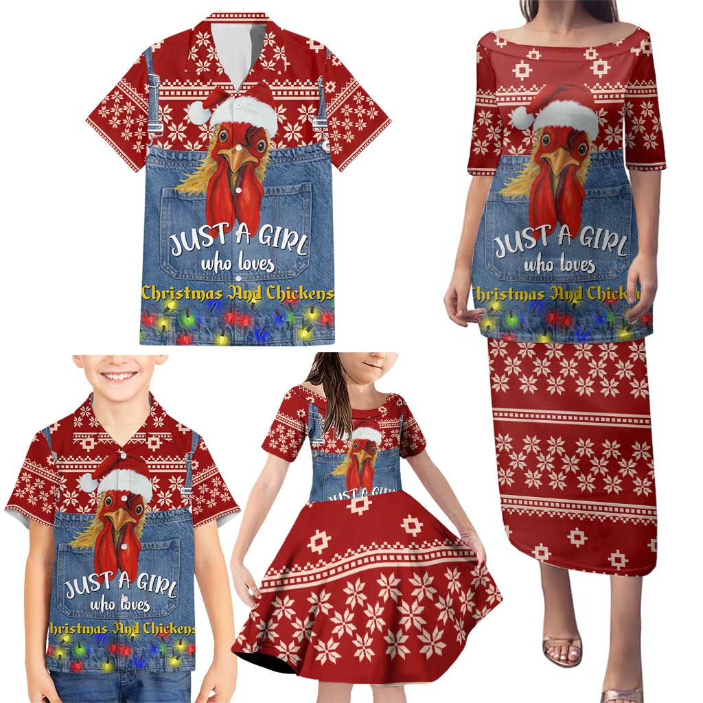 Just A Girl Who Loves Christmas And Chickens Christmas Family Matching Puletasi and Hawaiian Shirt Funny Xmas Holiday Patterns - Wonder Print Shop