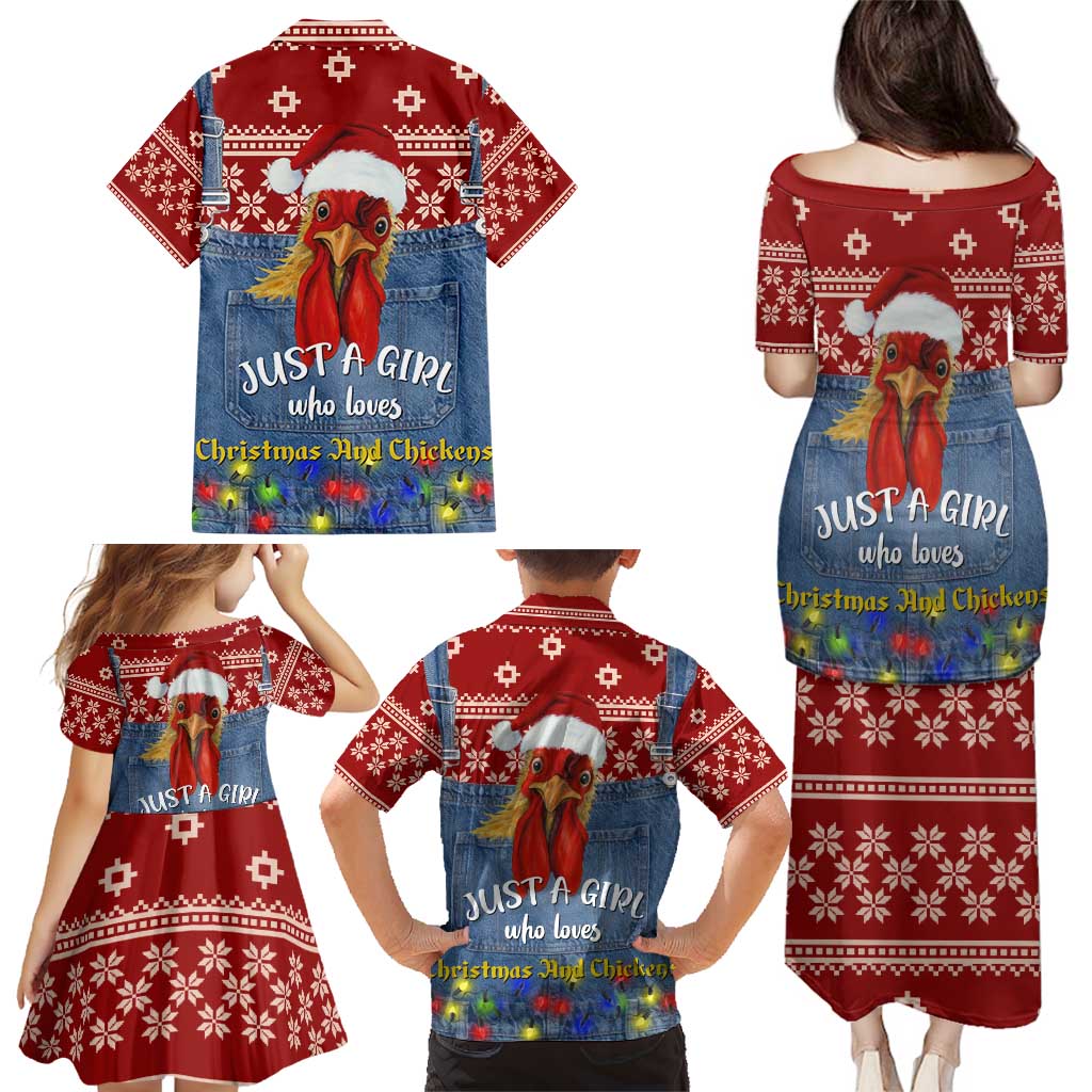 Just A Girl Who Loves Christmas And Chickens Christmas Family Matching Puletasi and Hawaiian Shirt Funny Xmas Holiday Patterns - Wonder Print Shop