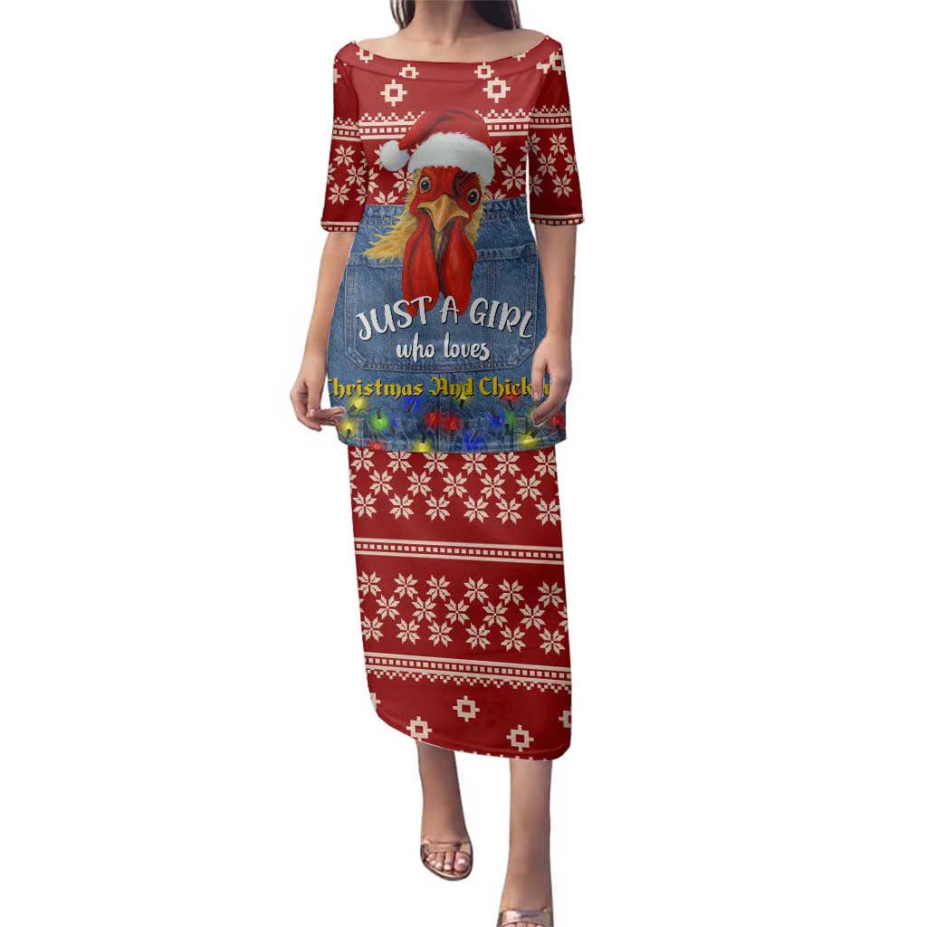 Just A Girl Who Loves Christmas And Chickens Christmas Family Matching Puletasi and Hawaiian Shirt Funny Xmas Holiday Patterns - Wonder Print Shop