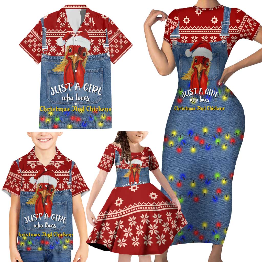 Just A Girl Who Loves Christmas And Chickens Christmas Family Matching Short Sleeve Bodycon Dress and Hawaiian Shirt Funny Xmas Holiday Patterns - Wonder Print Shop