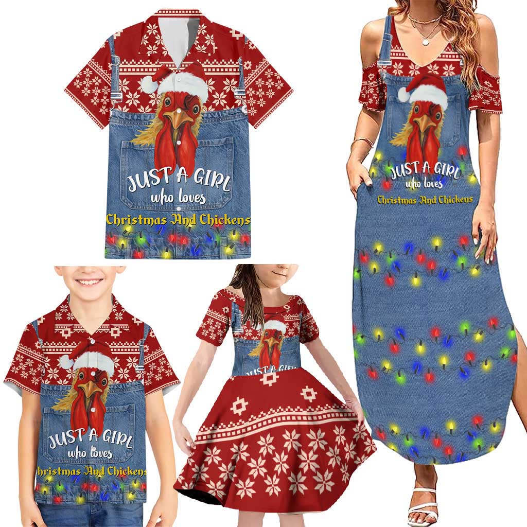 Just A Girl Who Loves Christmas And Chickens Christmas Family Matching Summer Maxi Dress and Hawaiian Shirt Funny Xmas Holiday Patterns - Wonder Print Shop