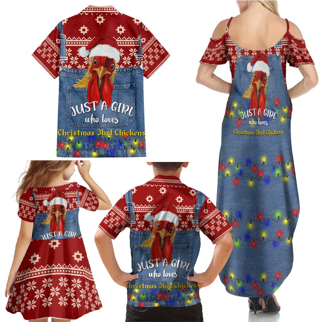 Just A Girl Who Loves Christmas And Chickens Christmas Family Matching Summer Maxi Dress and Hawaiian Shirt Funny Xmas Holiday Patterns - Wonder Print Shop