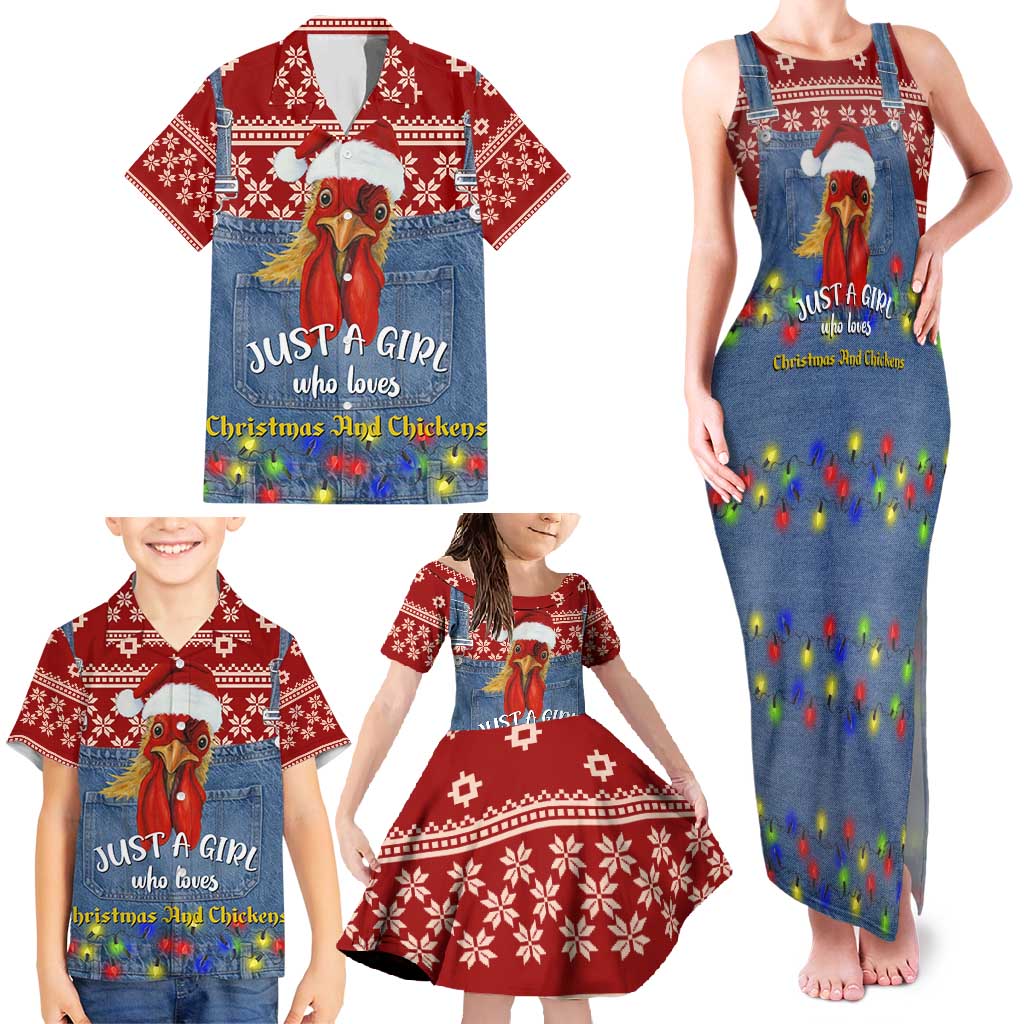 Just A Girl Who Loves Christmas And Chickens Christmas Family Matching Tank Maxi Dress and Hawaiian Shirt Funny Xmas Holiday Patterns - Wonder Print Shop