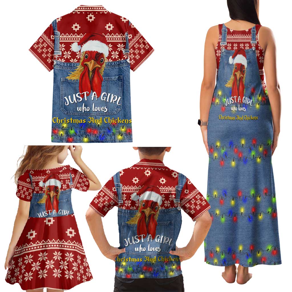 Just A Girl Who Loves Christmas And Chickens Christmas Family Matching Tank Maxi Dress and Hawaiian Shirt Funny Xmas Holiday Patterns - Wonder Print Shop