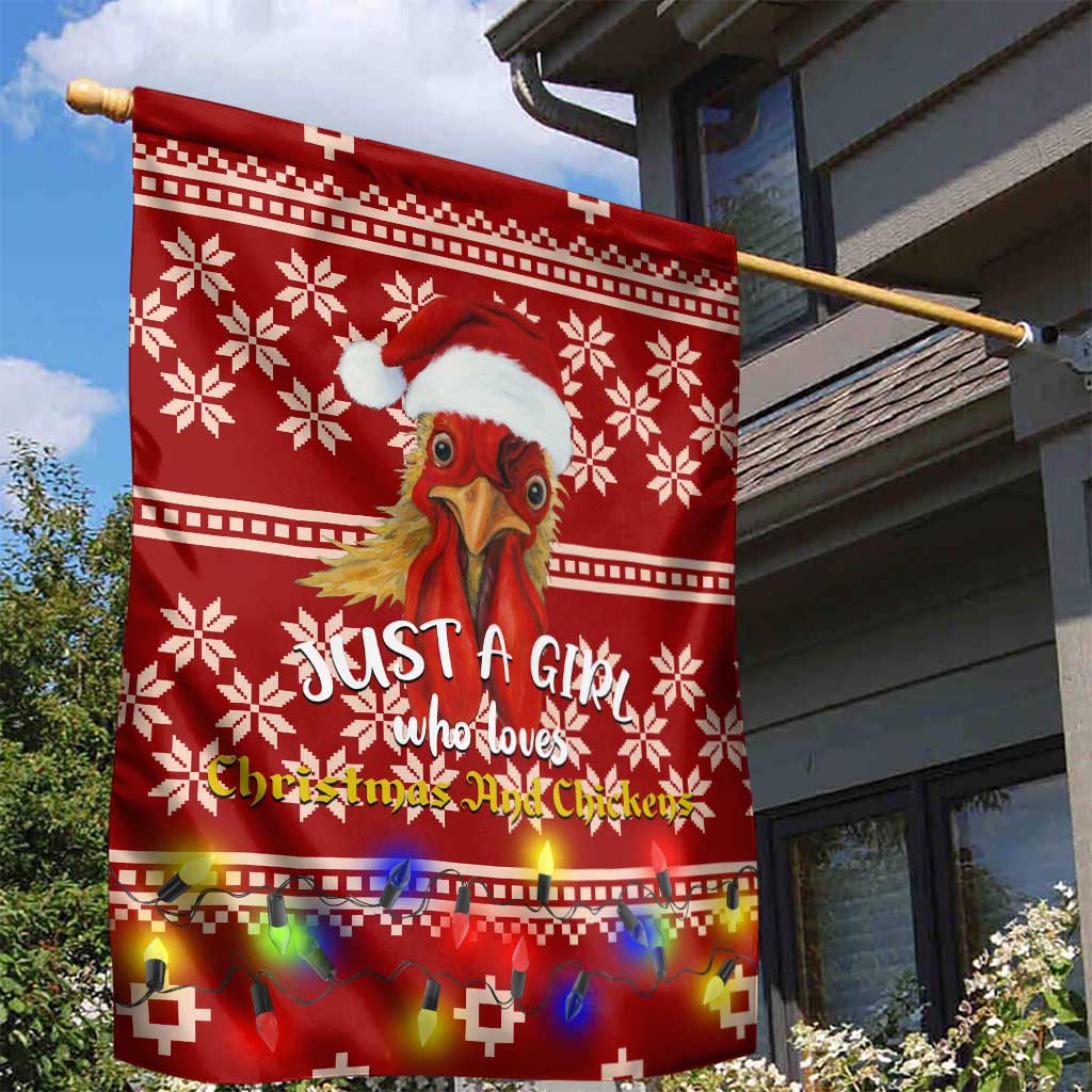 Just A Girl Who Loves Christmas And Chickens Christmas Garden Flag Funny Xmas Holiday Patterns - Wonder Print Shop