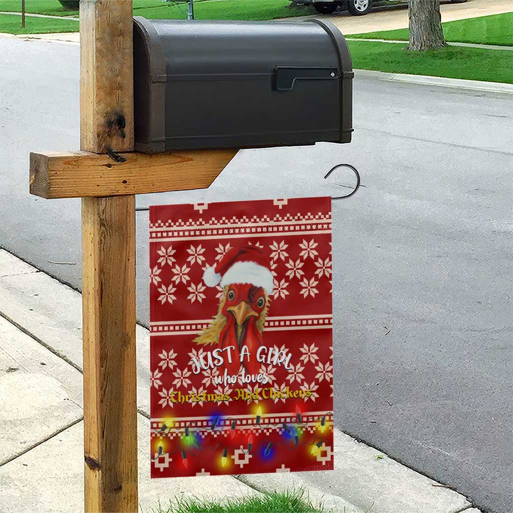 Just A Girl Who Loves Christmas And Chickens Christmas Garden Flag Funny Xmas Holiday Patterns - Wonder Print Shop