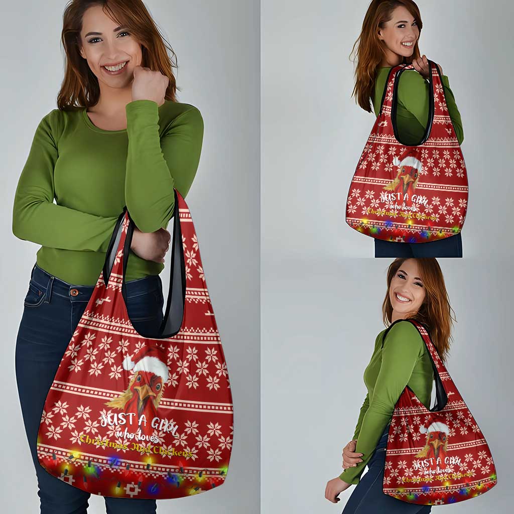 Just A Girl Who Loves Christmas And Chickens Christmas Grocery Bag Funny Xmas Holiday Patterns - Wonder Print Shop