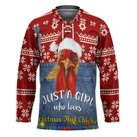 Just A Girl Who Loves Christmas And Chickens Christmas Hockey Jersey Funny Xmas Holiday Patterns - Wonder Print Shop
