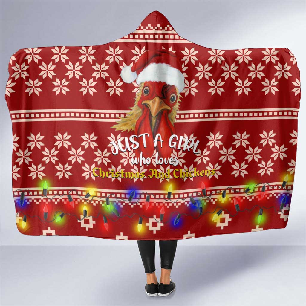 Just A Girl Who Loves Christmas And Chickens Christmas Hooded Blanket Funny Xmas Holiday Patterns - Wonder Print Shop