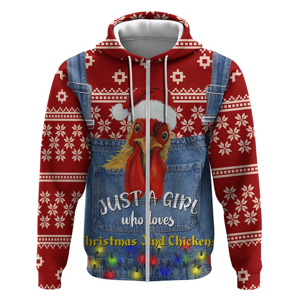 Just A Girl Who Loves Christmas And Chickens Christmas Hoodie Funny Xmas Holiday Patterns - Wonder Print Shop