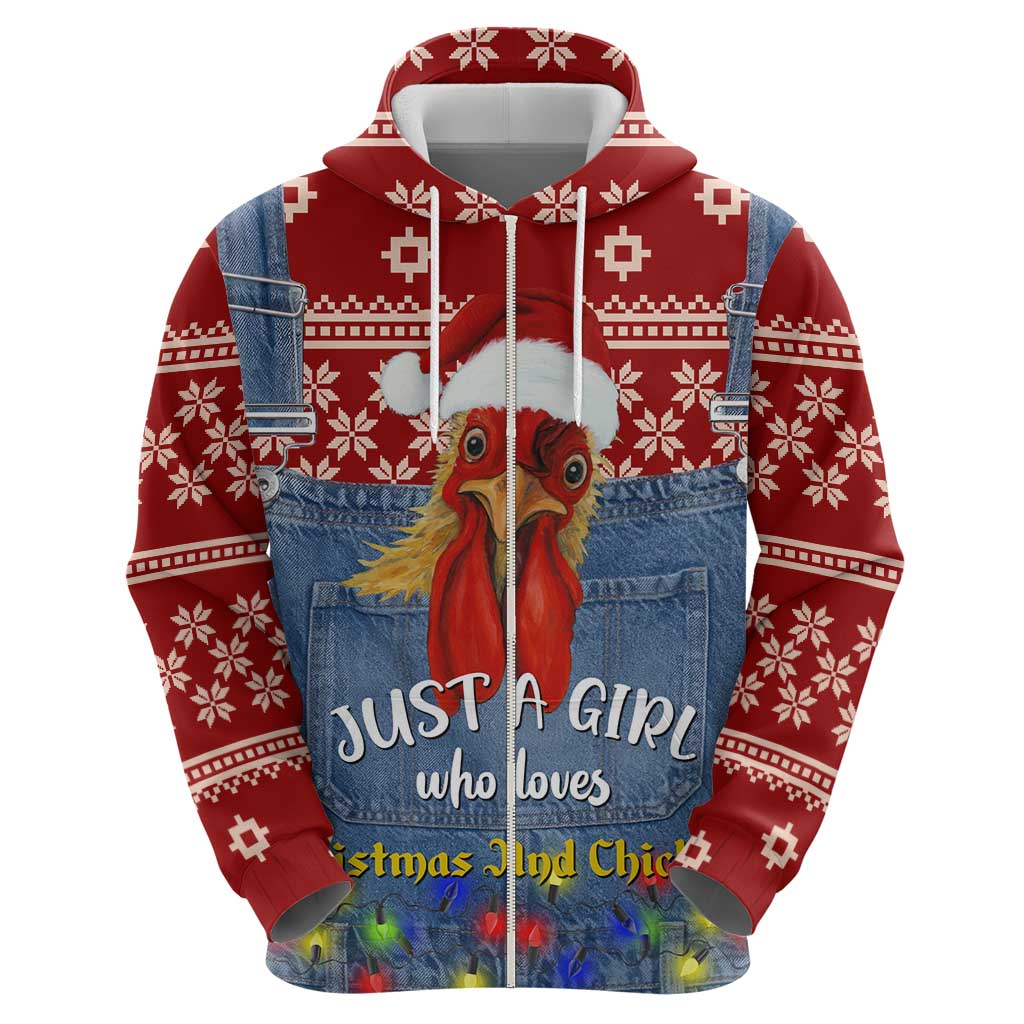 Just A Girl Who Loves Christmas And Chickens Christmas Hoodie Funny Xmas Holiday Patterns - Wonder Print Shop