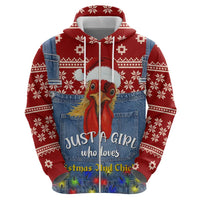 Just A Girl Who Loves Christmas And Chickens Christmas Hoodie Funny Xmas Holiday Patterns - Wonder Print Shop