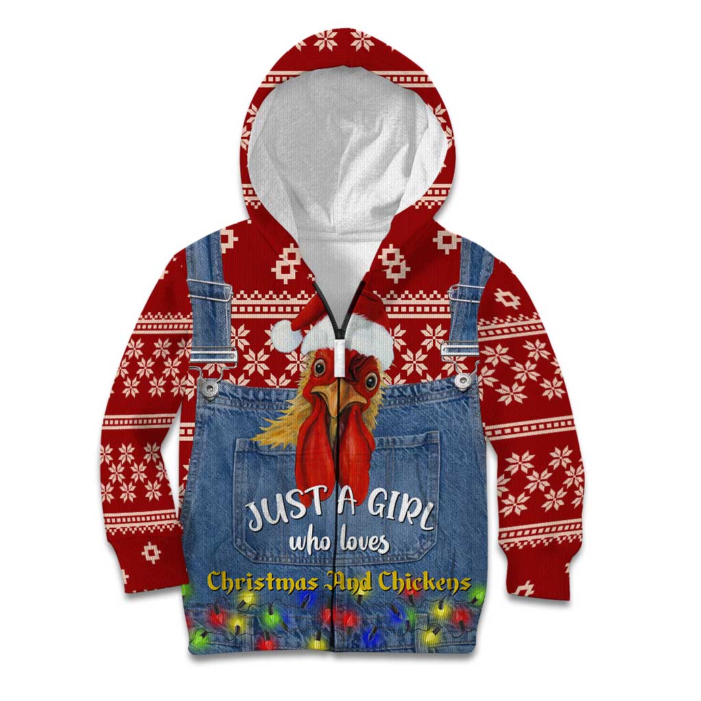 Just A Girl Who Loves Christmas And Chickens Christmas Kid Hoodie Funny Xmas Holiday Patterns - Wonder Print Shop