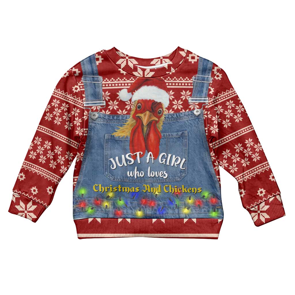 Just A Girl Who Loves Christmas And Chickens Christmas Kid Ugly Christmas Sweater Funny Xmas Holiday Patterns - Wonder Print Shop