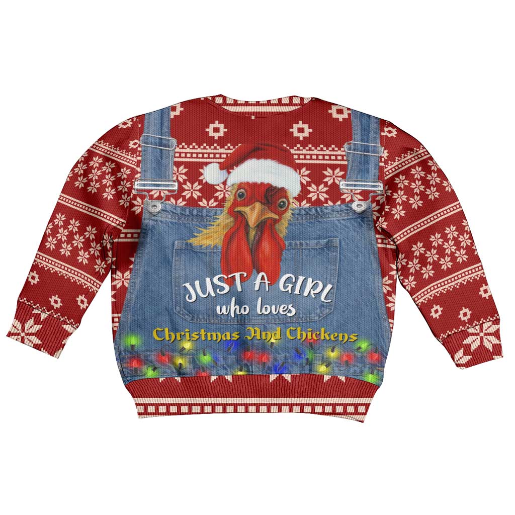 Just A Girl Who Loves Christmas And Chickens Christmas Kid Ugly Christmas Sweater Funny Xmas Holiday Patterns - Wonder Print Shop