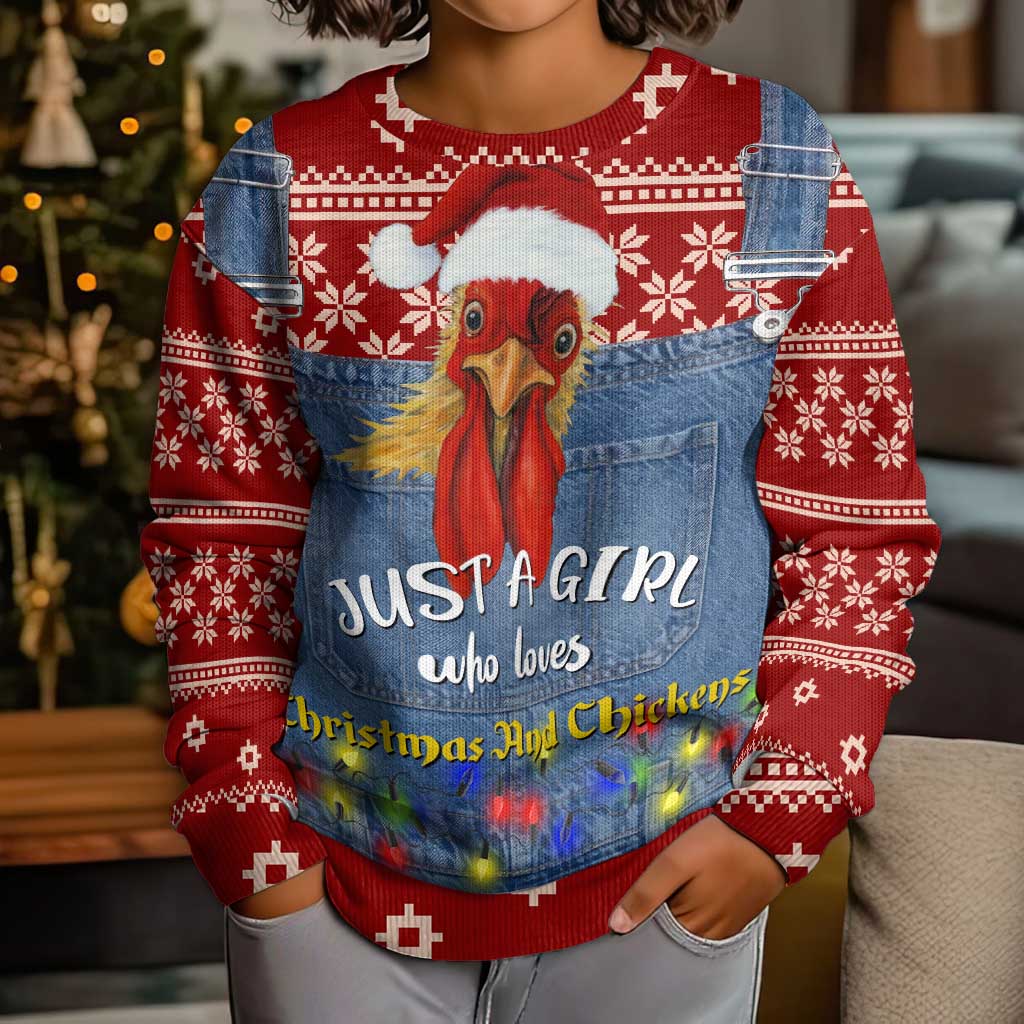 Just A Girl Who Loves Christmas And Chickens Christmas Kid Ugly Christmas Sweater Funny Xmas Holiday Patterns - Wonder Print Shop