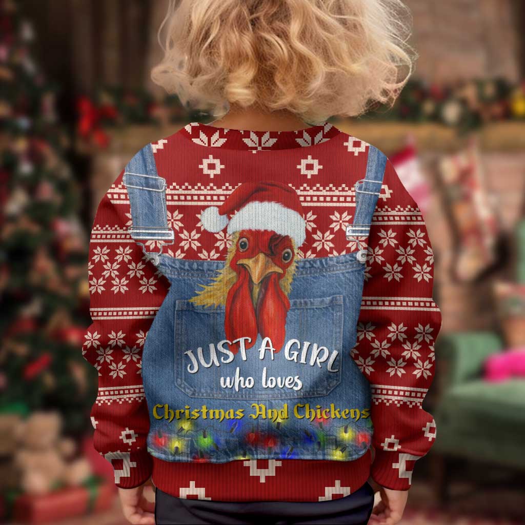 Just A Girl Who Loves Christmas And Chickens Christmas Kid Ugly Christmas Sweater Funny Xmas Holiday Patterns - Wonder Print Shop