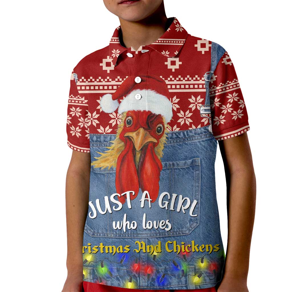 Just A Girl Who Loves Christmas And Chickens Christmas Kid Polo Shirt Funny Xmas Holiday Patterns - Wonder Print Shop
