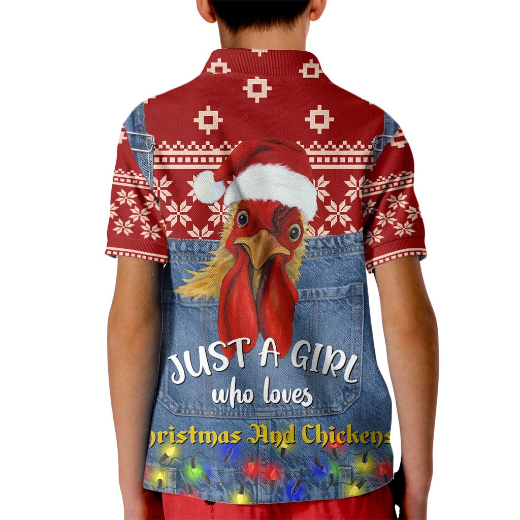 Just A Girl Who Loves Christmas And Chickens Christmas Kid Polo Shirt Funny Xmas Holiday Patterns - Wonder Print Shop