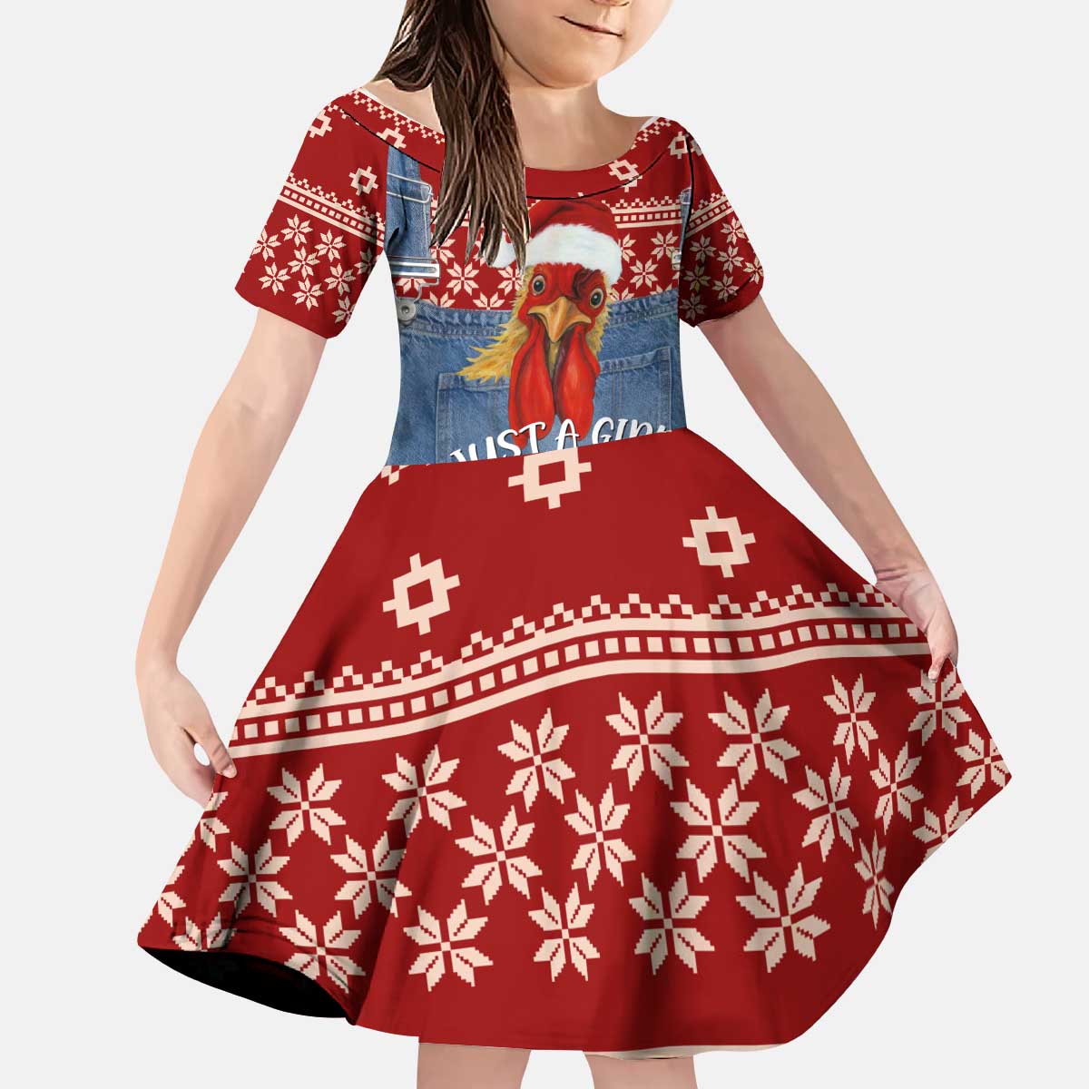 Just A Girl Who Loves Christmas And Chickens Christmas Kid Short Sleeve Dress Funny Xmas Holiday Patterns - Wonder Print Shop