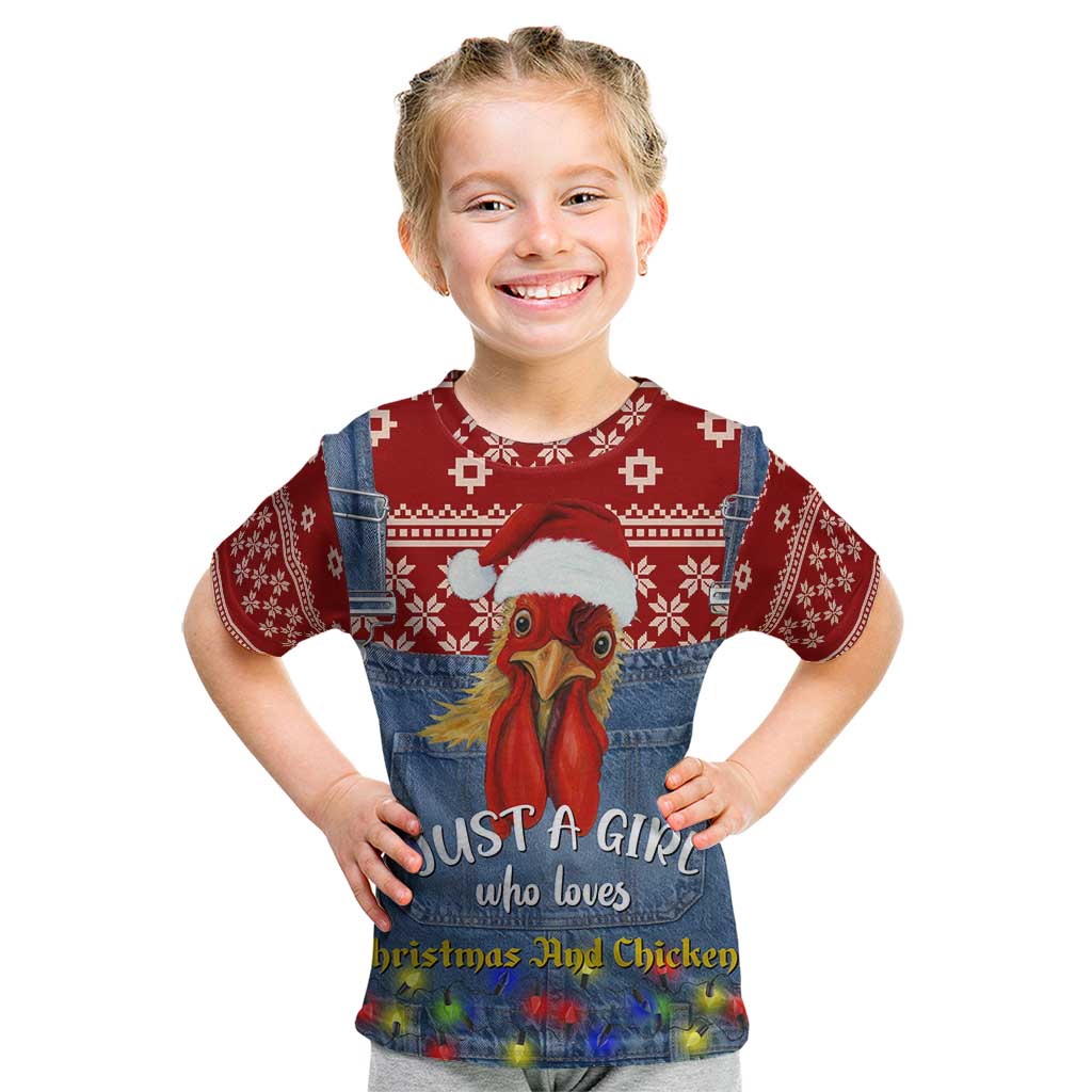 Just A Girl Who Loves Christmas And Chickens Christmas Kid T Shirt Funny Xmas Holiday Patterns - Wonder Print Shop