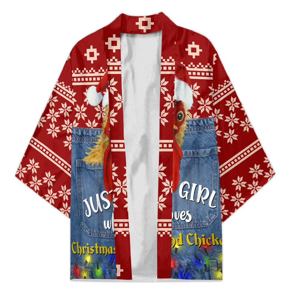 Just A Girl Who Loves Christmas And Chickens Christmas Kimono Funny Xmas Holiday Patterns - Wonder Print Shop