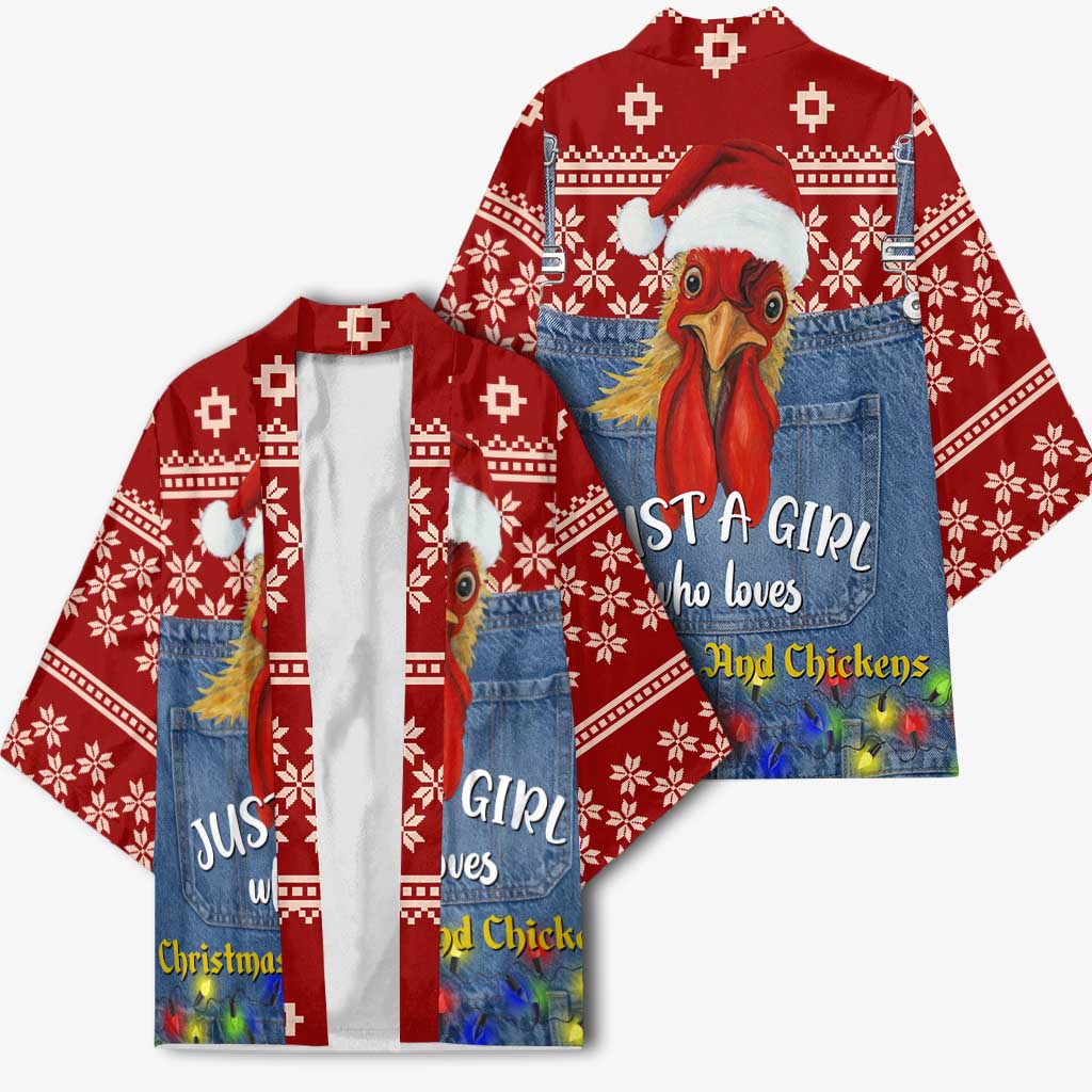 Just A Girl Who Loves Christmas And Chickens Christmas Kimono Funny Xmas Holiday Patterns - Wonder Print Shop