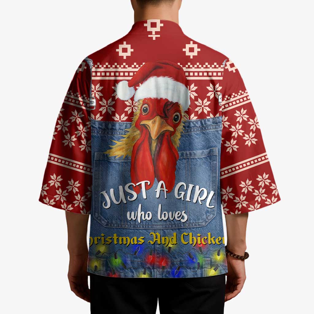 Just A Girl Who Loves Christmas And Chickens Christmas Kimono Funny Xmas Holiday Patterns - Wonder Print Shop