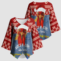 Just A Girl Who Loves Christmas And Chickens Christmas Kimono Sleeve Blouse Funny Xmas Holiday Patterns - Wonder Print Shop
