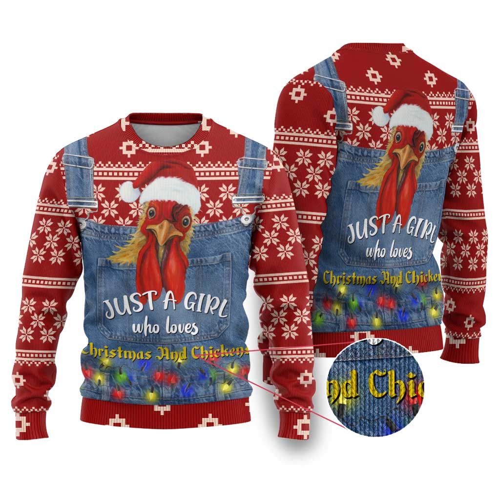 Just A Girl Who Loves Christmas And Chickens Christmas Ugly Christmas Sweater Funny Xmas Holiday Patterns - Wonder Print Shop