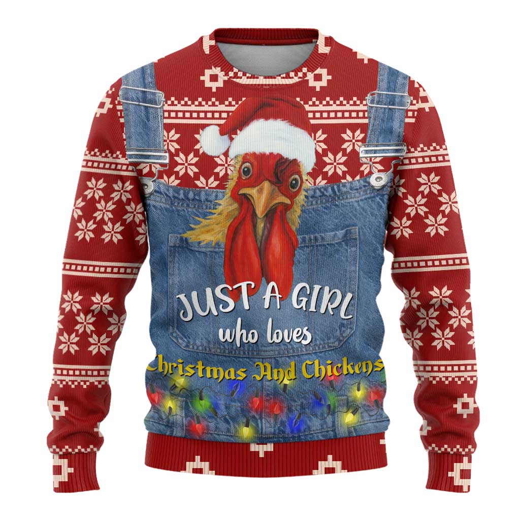 Just A Girl Who Loves Christmas And Chickens Christmas Ugly Christmas Sweater Funny Xmas Holiday Patterns - Wonder Print Shop