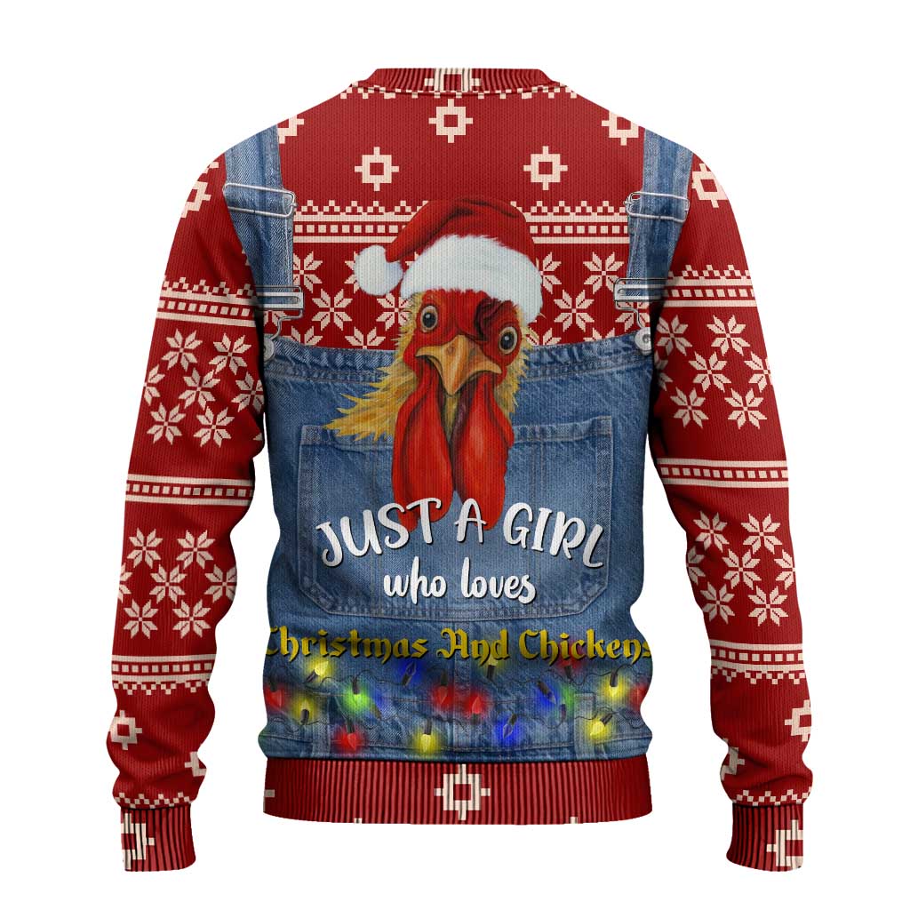 Just A Girl Who Loves Christmas And Chickens Christmas Ugly Christmas Sweater Funny Xmas Holiday Patterns - Wonder Print Shop