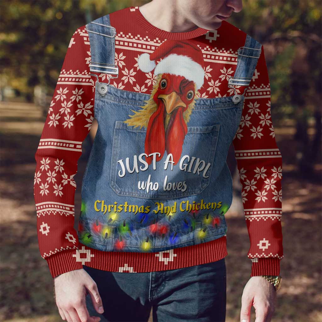 Just A Girl Who Loves Christmas And Chickens Christmas Ugly Christmas Sweater Funny Xmas Holiday Patterns - Wonder Print Shop