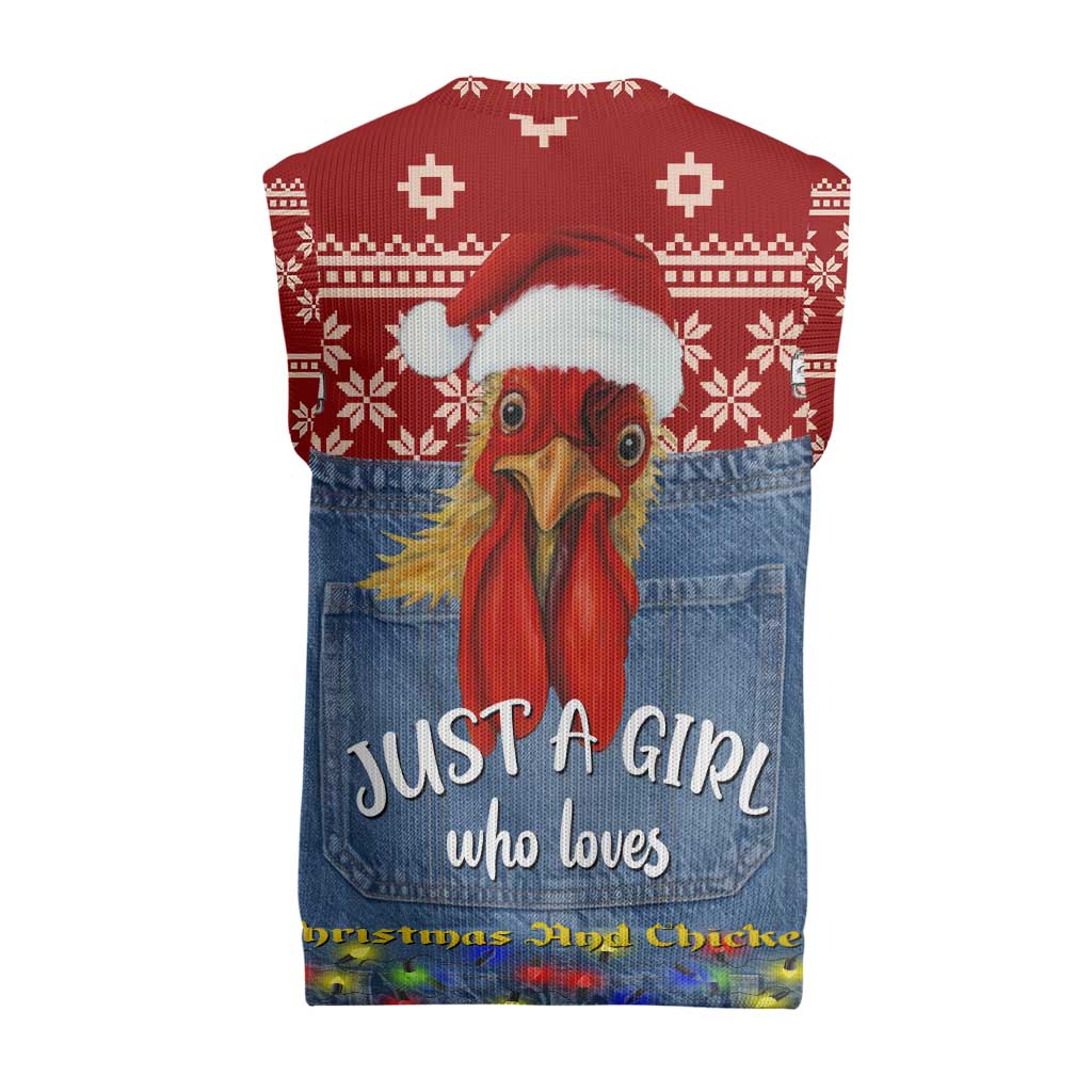 Just A Girl Who Loves Christmas And Chickens Christmas Knitted V-Neck Vest Funny Xmas Holiday Patterns - Wonder Print Shop