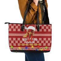 Just A Girl Who Loves Christmas And Chickens Christmas Leather Tote Bag Funny Xmas Holiday Patterns - Wonder Print Shop