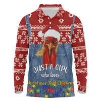 Just A Girl Who Loves Christmas And Chickens Christmas Long Sleeve Polo Shirt Funny Xmas Holiday Patterns - Wonder Print Shop