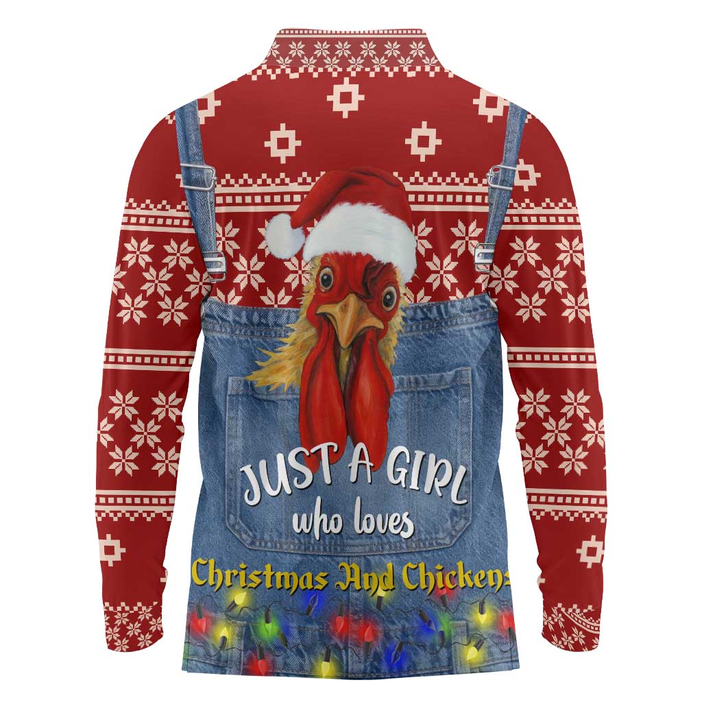 Just A Girl Who Loves Christmas And Chickens Christmas Long Sleeve Polo Shirt Funny Xmas Holiday Patterns - Wonder Print Shop