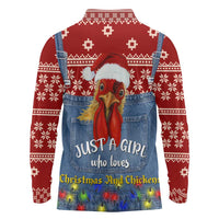 Just A Girl Who Loves Christmas And Chickens Christmas Long Sleeve Polo Shirt Funny Xmas Holiday Patterns - Wonder Print Shop