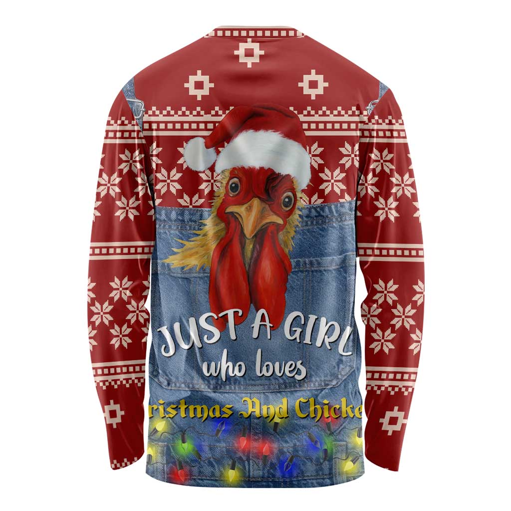 Just A Girl Who Loves Christmas And Chickens Christmas Long Sleeve Shirt Funny Xmas Holiday Patterns - Wonder Print Shop
