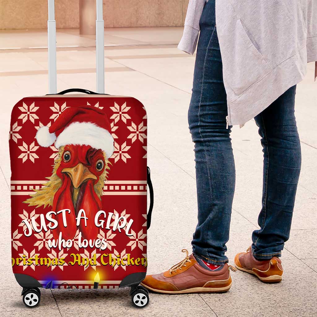 Just A Girl Who Loves Christmas And Chickens Christmas Luggage Cover Funny Xmas Holiday Patterns - Wonder Print Shop
