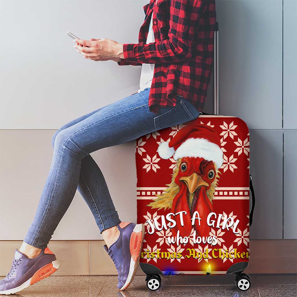Just A Girl Who Loves Christmas And Chickens Christmas Luggage Cover Funny Xmas Holiday Patterns - Wonder Print Shop