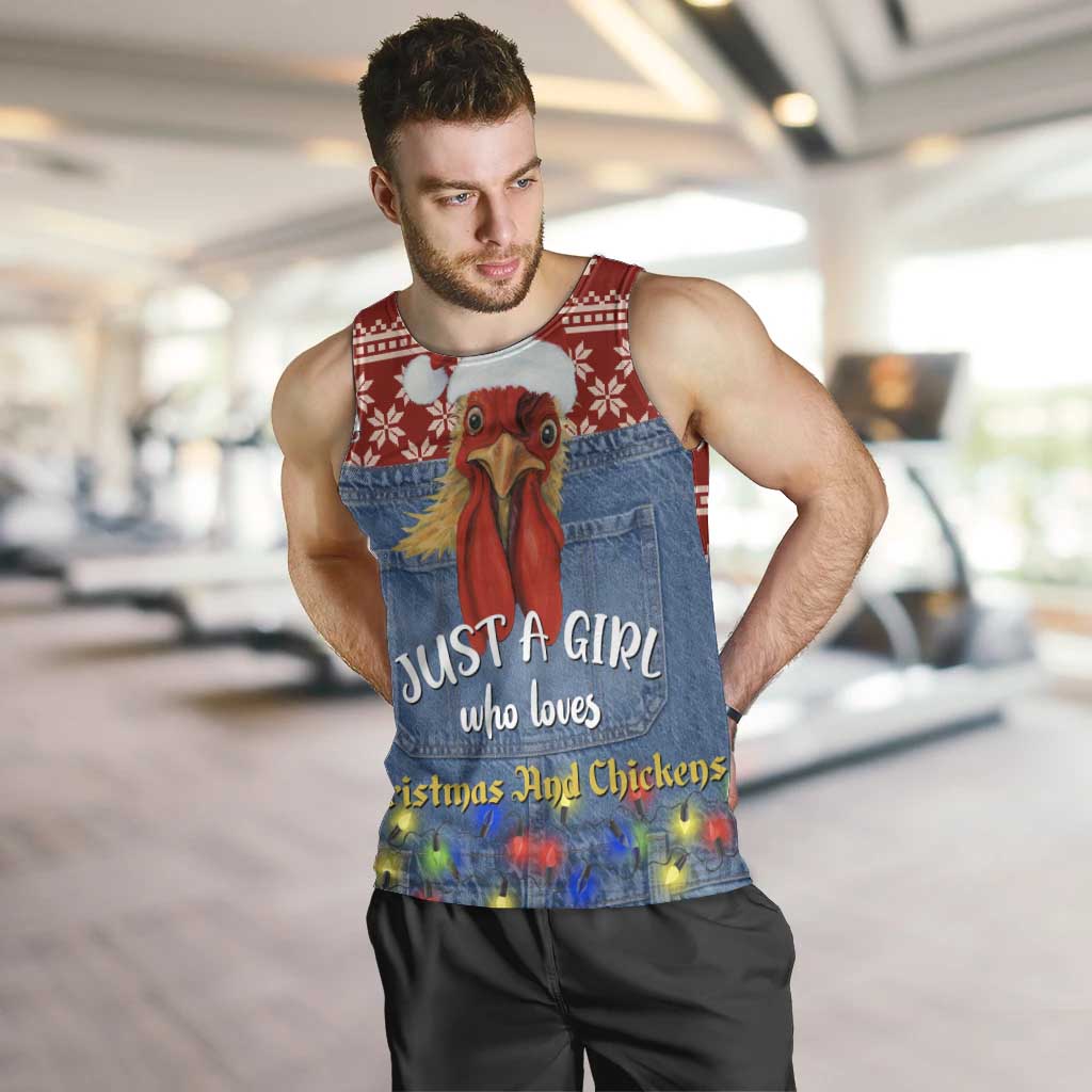 Just A Girl Who Loves Christmas And Chickens Christmas Men Tank Top Funny Xmas Holiday Patterns - Wonder Print Shop