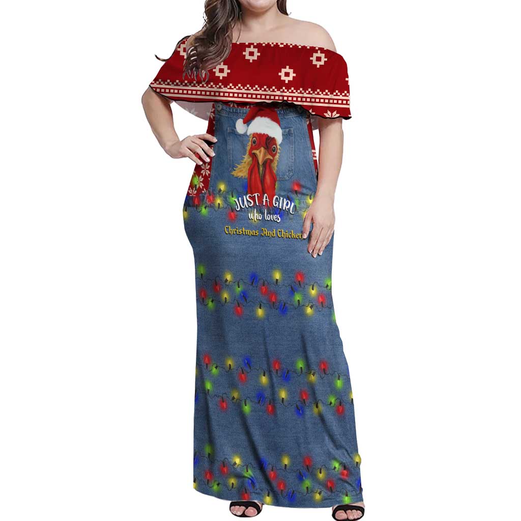 Just A Girl Who Loves Christmas And Chickens Christmas Off Shoulder Maxi Dress Funny Xmas Holiday Patterns - Wonder Print Shop