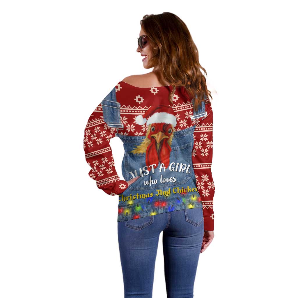 Just A Girl Who Loves Christmas And Chickens Christmas Off Shoulder Sweater Funny Xmas Holiday Patterns - Wonder Print Shop
