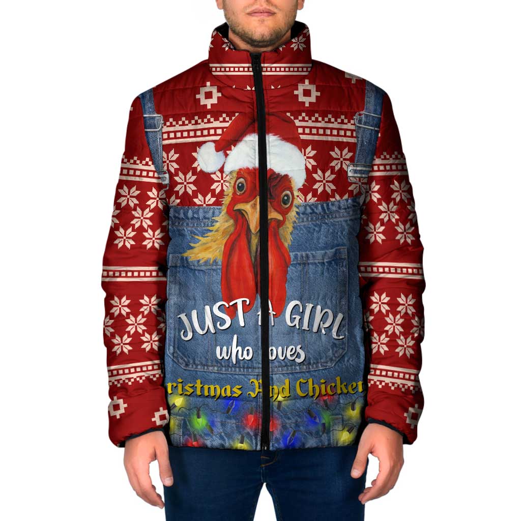 Just A Girl Who Loves Christmas And Chickens Christmas Padded Jacket Funny Xmas Holiday Patterns - Wonder Print Shop